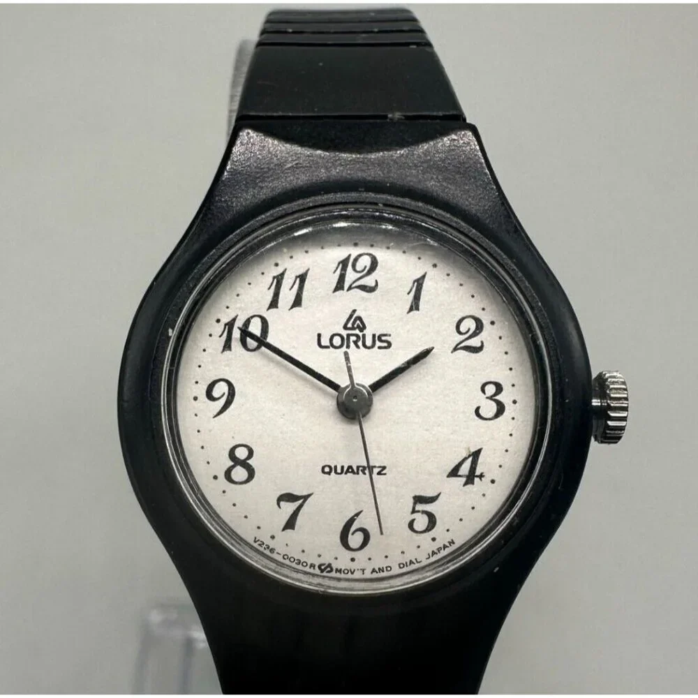 Vintage Lorus Watch Women Black Easy To Read Dial 22MM Round New Battery